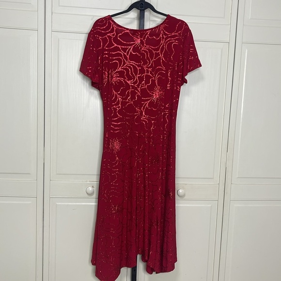 Perceptions New York Women’s Red Glitter Floral Midi Dress Fit Flare Size XL - Picture 6 of 11